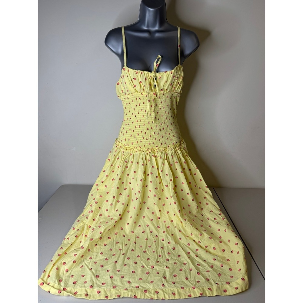 Free People Lavender Daze Smocked Midi Dress Yellow Strawberry Lemon Combo Size